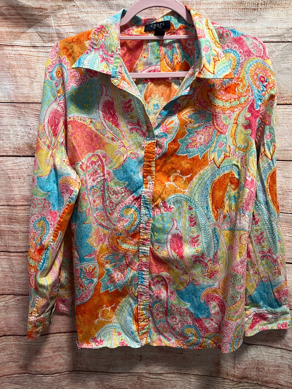 Chaps 2X colorful button down blouse